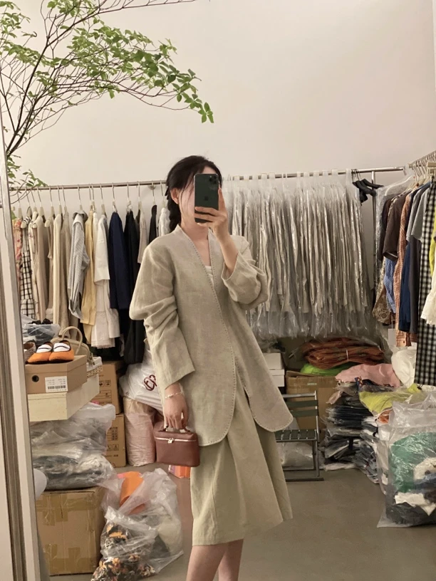 炫色手工缝线雨露麻西装外套