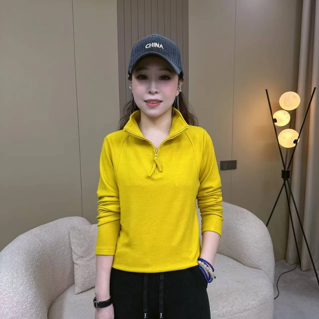 【莉莉】313双面澳绒立领半拉链时尚百搭长袖打底女士上衣