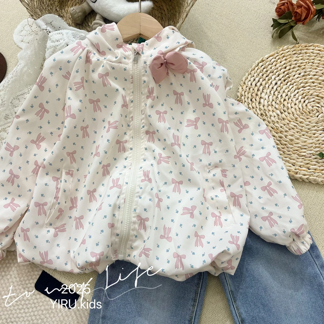 番茄家*2025春季新款女童休闲蝴蝶结冲锋衣外套D-W33