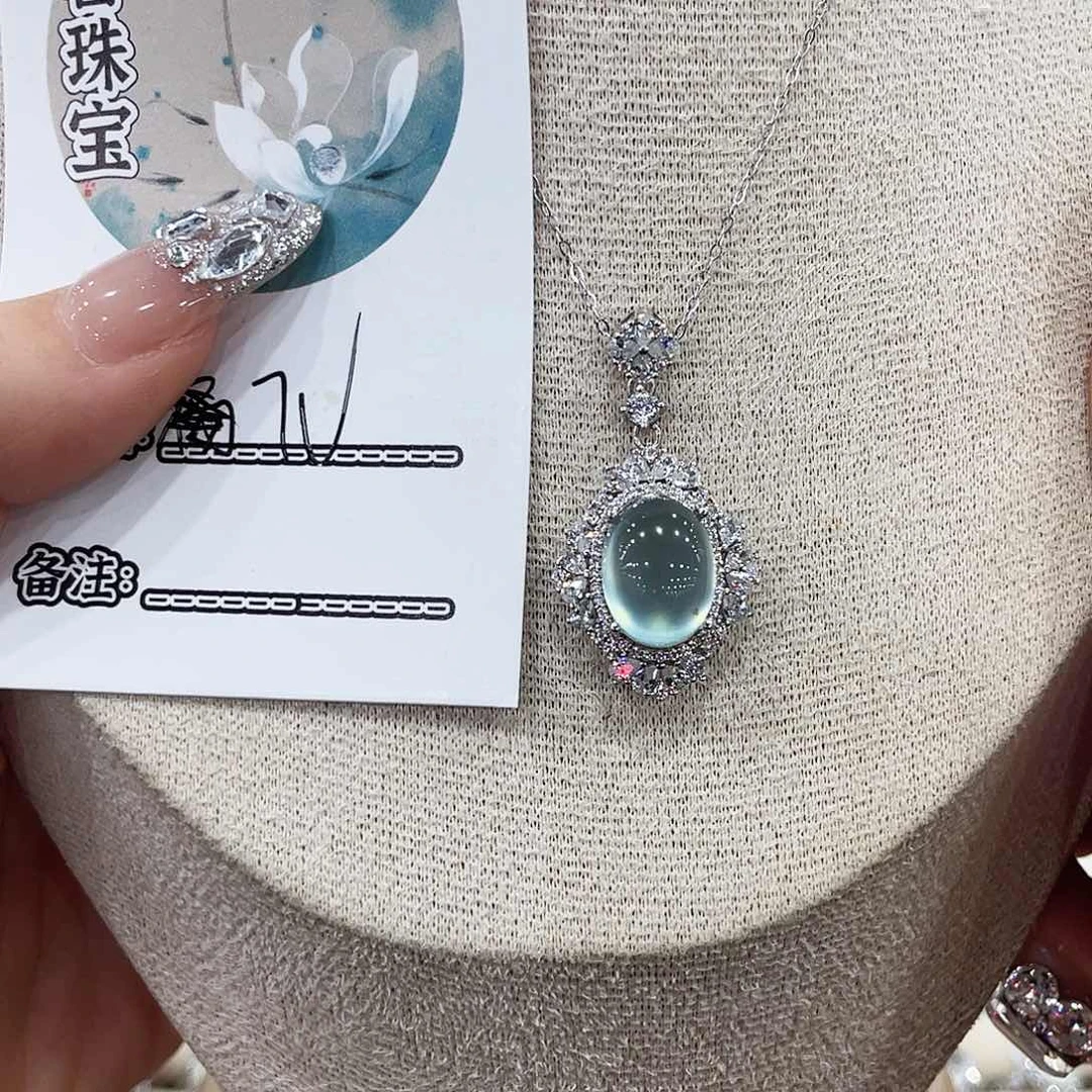 蛇纹石玉银S925镶嵌颈饰7**i吊坠