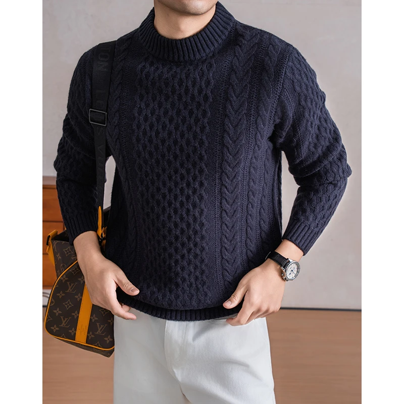 PULUOGEDI/普洛哥帝L*P同款100%羊毛重磅加厚半高领套头纯羊毛衫
