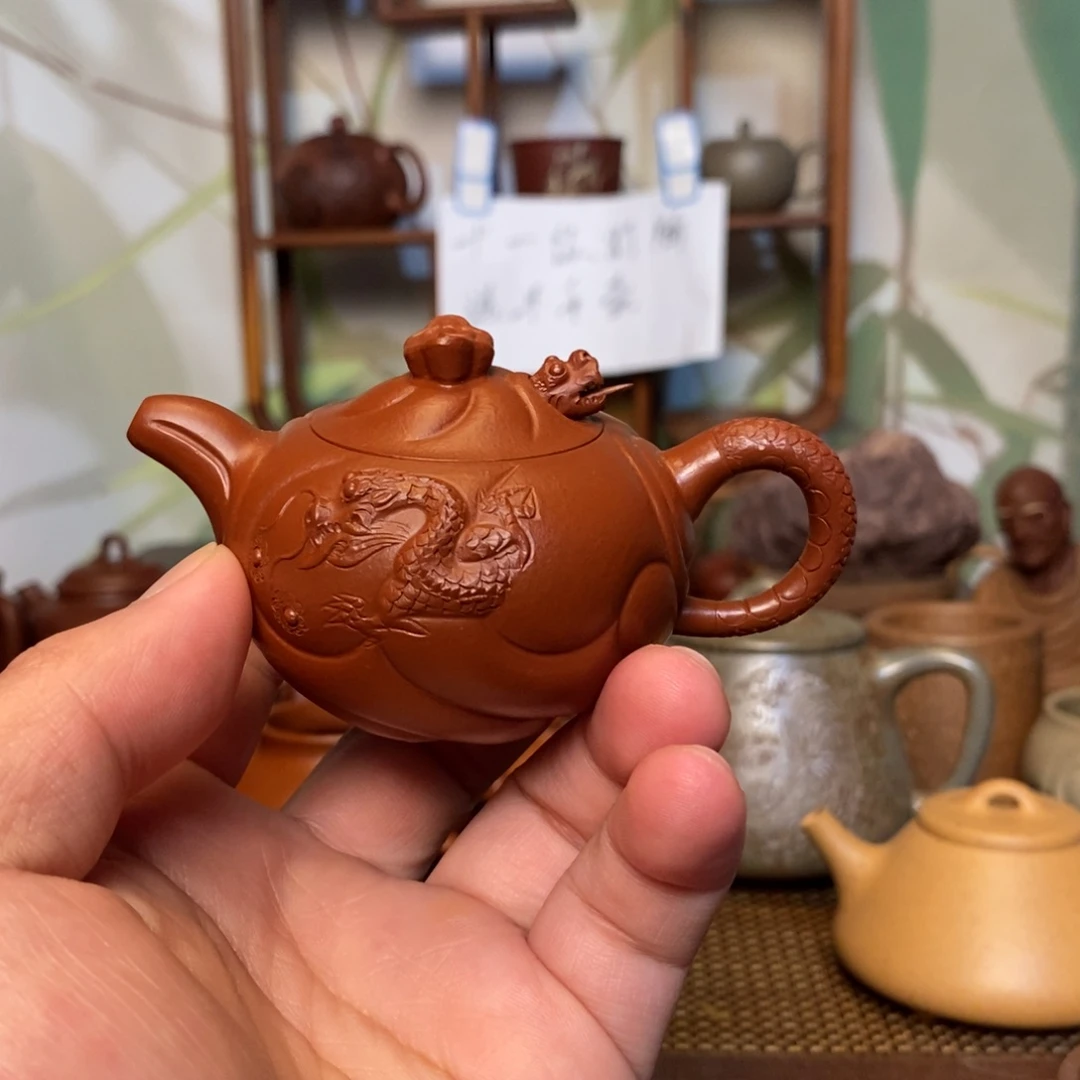 茶壶紫砂70cc微型朱泥鱼化龙