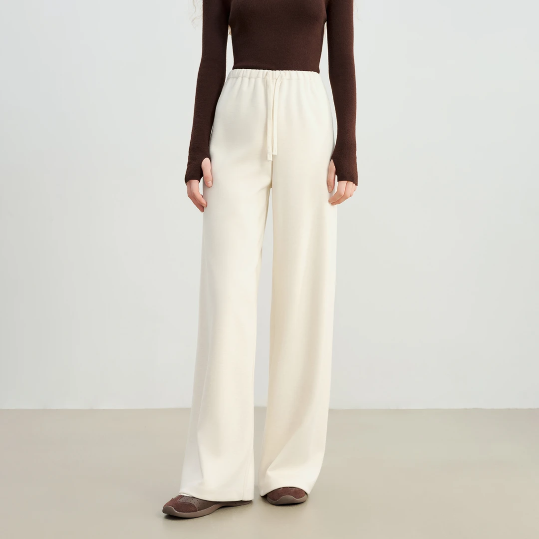 自巧小个子醋酸羊毛针织直筒拖地裤灰色垂感休闲裤长裤25ZQ94157