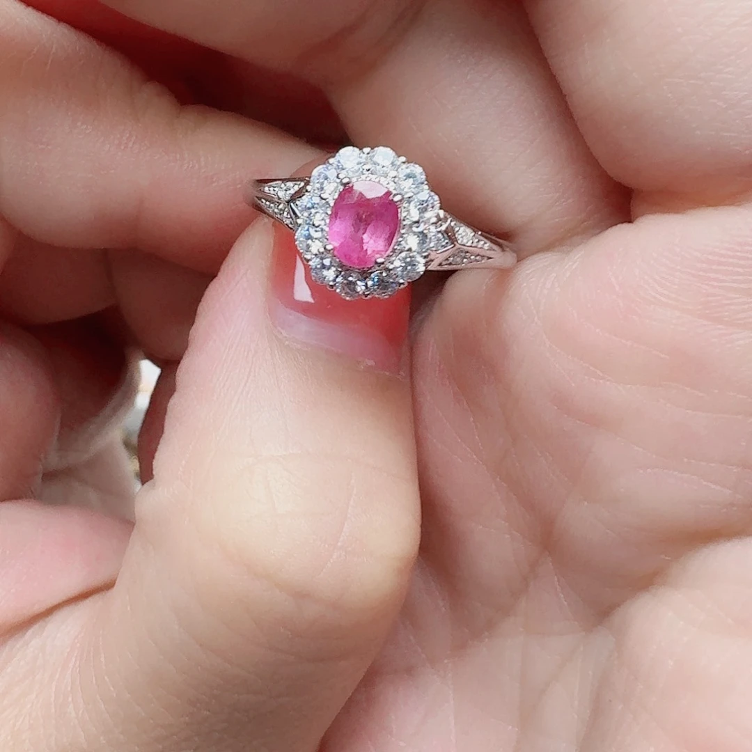 红宝石戒指银S925镶嵌戒指