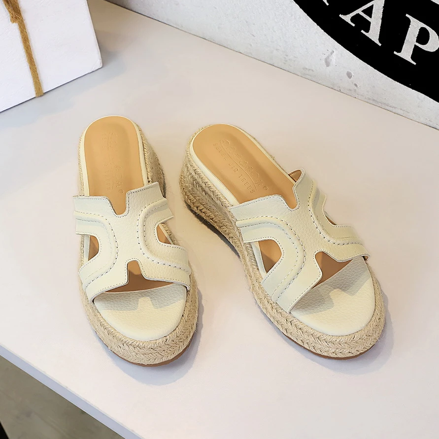 赵露丝同款一字厚底H拖鞋外穿编织松糕绝美轻便舒适百搭中跟凉拖