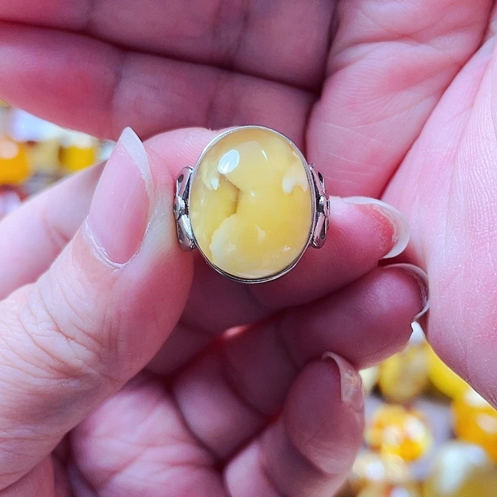 琥珀银S925镶嵌戒指谷*房戒指