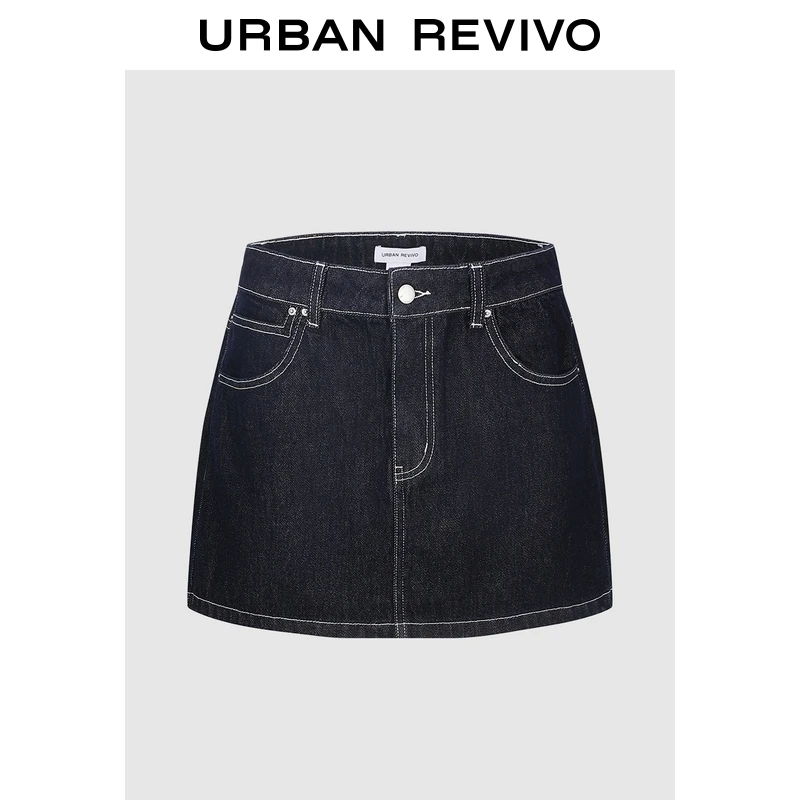 UR2025夏季新款女装复古休闲明线设计牛仔半裙UIY850029