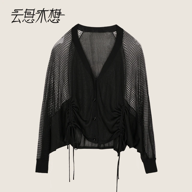 Ysimo-X云思木想新中式2024夏季新款两侧抽绳镂空毛针织衫11950