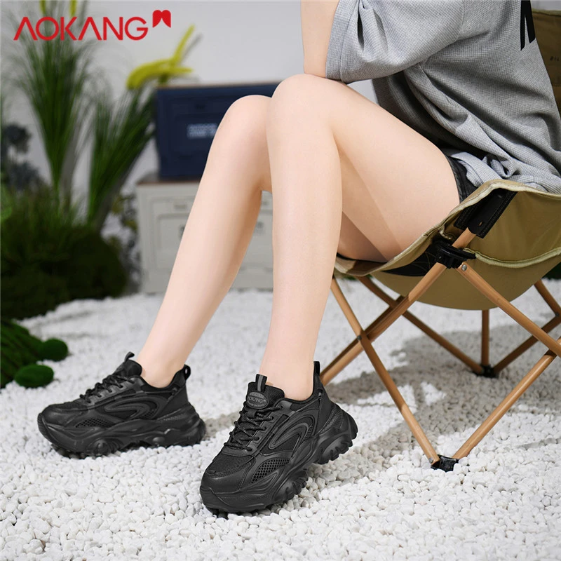 2025秋季时尚百搭保暖韩版黑色潮流厚底ins网面老爹鞋