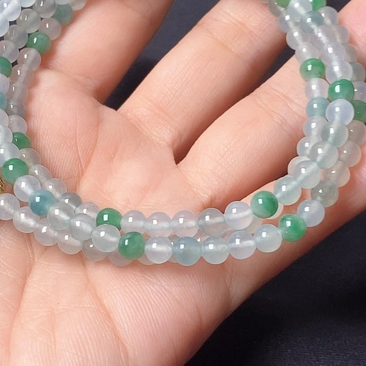 定制翡翠未镶嵌卡4.5多宝白冰小咪珠
