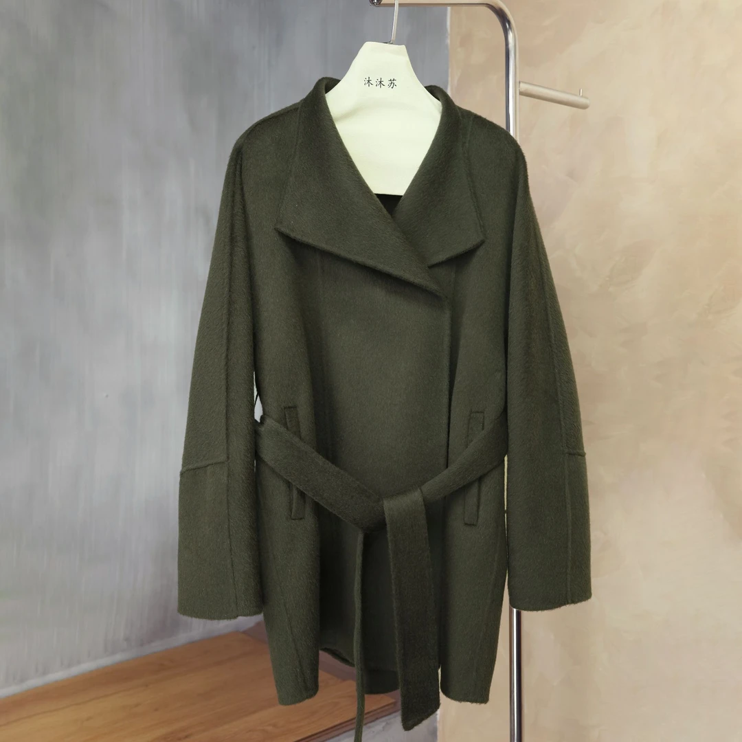 秋冬新款双面呢时髦洋气中长款韩版宽松大衣毛呢外套女