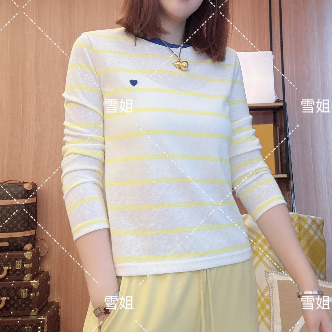 雪姐服饰「心动条纹T恤」撞色条纹圆领长袖T恤女显瘦女士时尚上衣