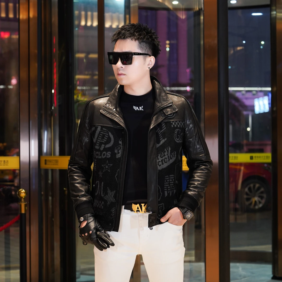 男士加绒皮夹克外套冬季皮衣时尚潮流短款新国标鹅绒加厚羽绒服