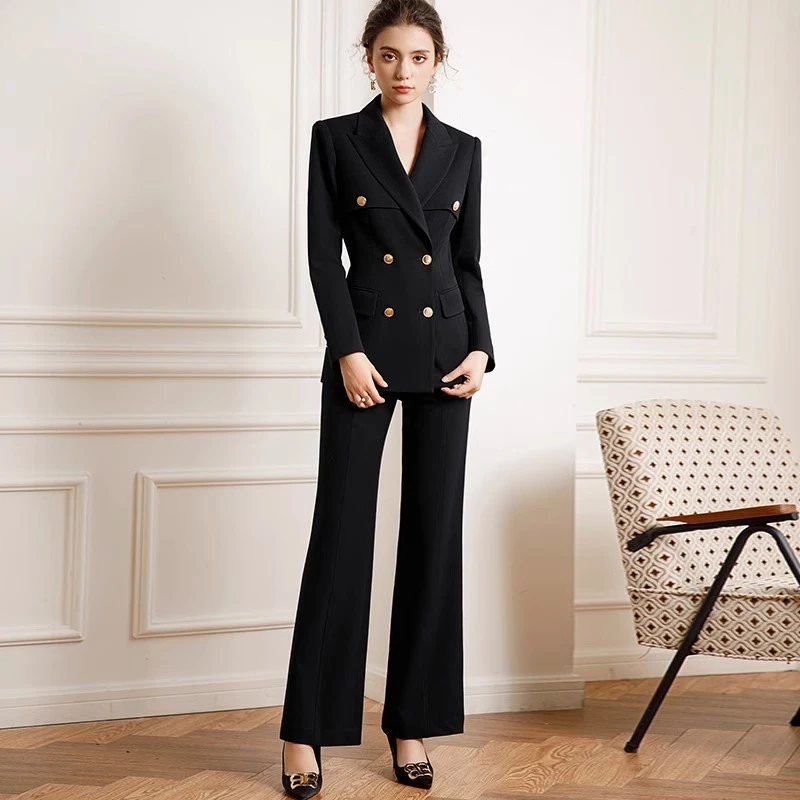 西装袖纽扣轻职风气质西装秋冬西服休闲正装微喇修身春秋裤子套装