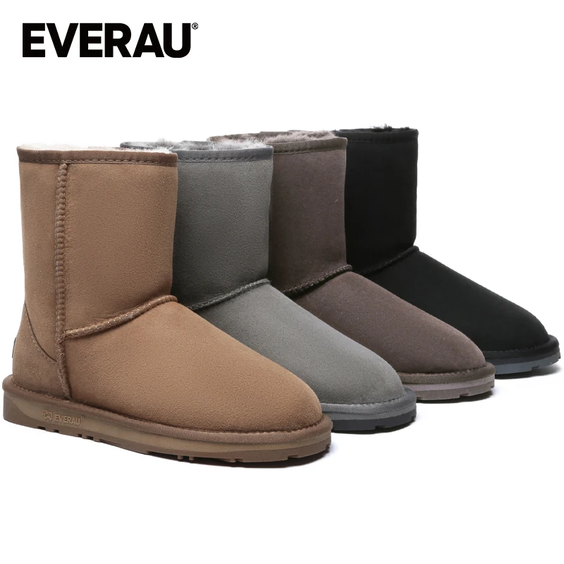 EVERAU冬季雪地靴男女同款经典中筒皮毛一体保暖平底加厚UEA3004