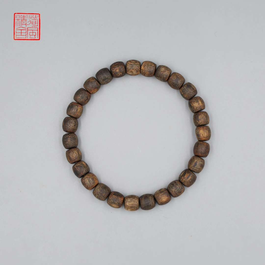莺歌绿棋楠沉水0.8直纹鼓珠单圈沉香手串-CX350