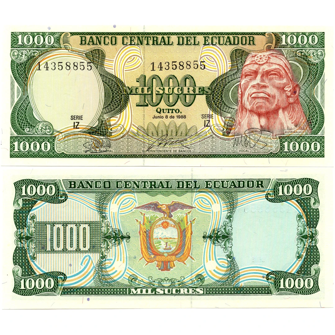厄瓜多尔1000苏克雷1988年全新UNC纸币老纸钞外国钱币收藏