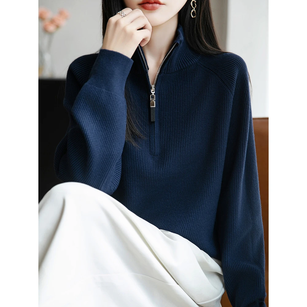 秋冬拉链高领针织打底衫女2025新款春秋上衣洋气大码女装秋冬毛衣