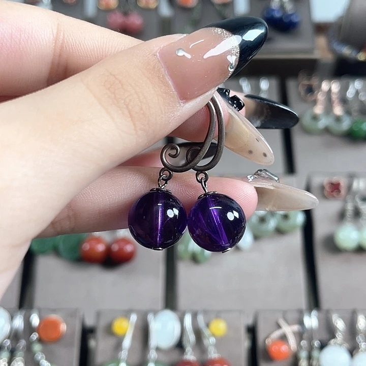 紫晶耳饰银S925镶嵌12左右