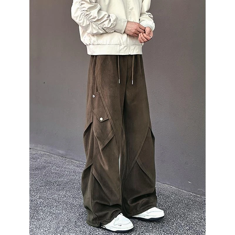 重磅星空呢工装裤男款秋冬季加厚垂感阔腿裤美式宽松直筒休闲裤子