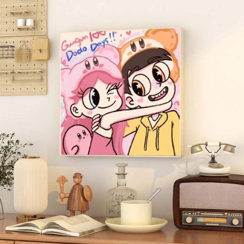 数字油画diy手工填色生日礼物油彩画情侣卡通解压治愈涂鸦装饰画