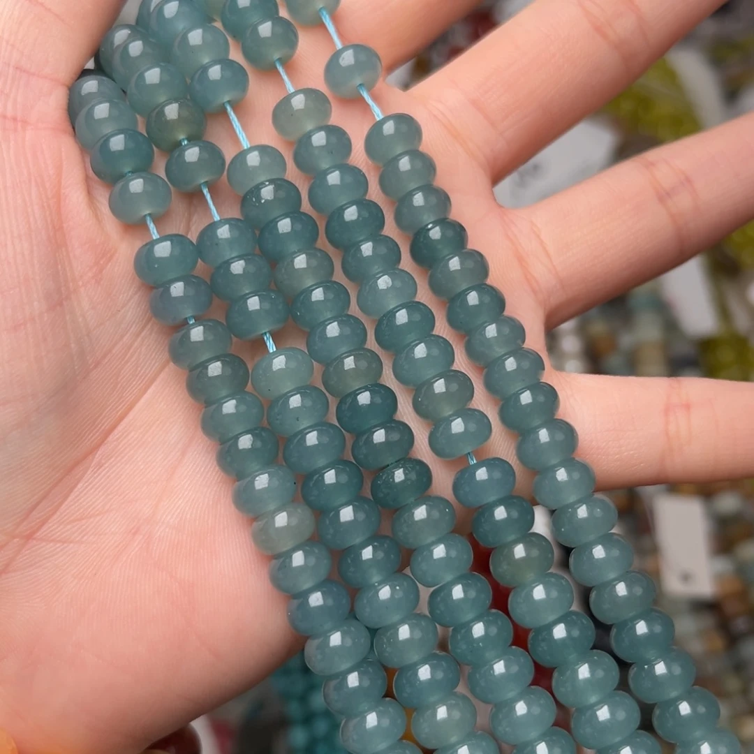 玛瑙/玉髓合金珠宝半成品L486。8.2mm蓝水玉算盘珠一条