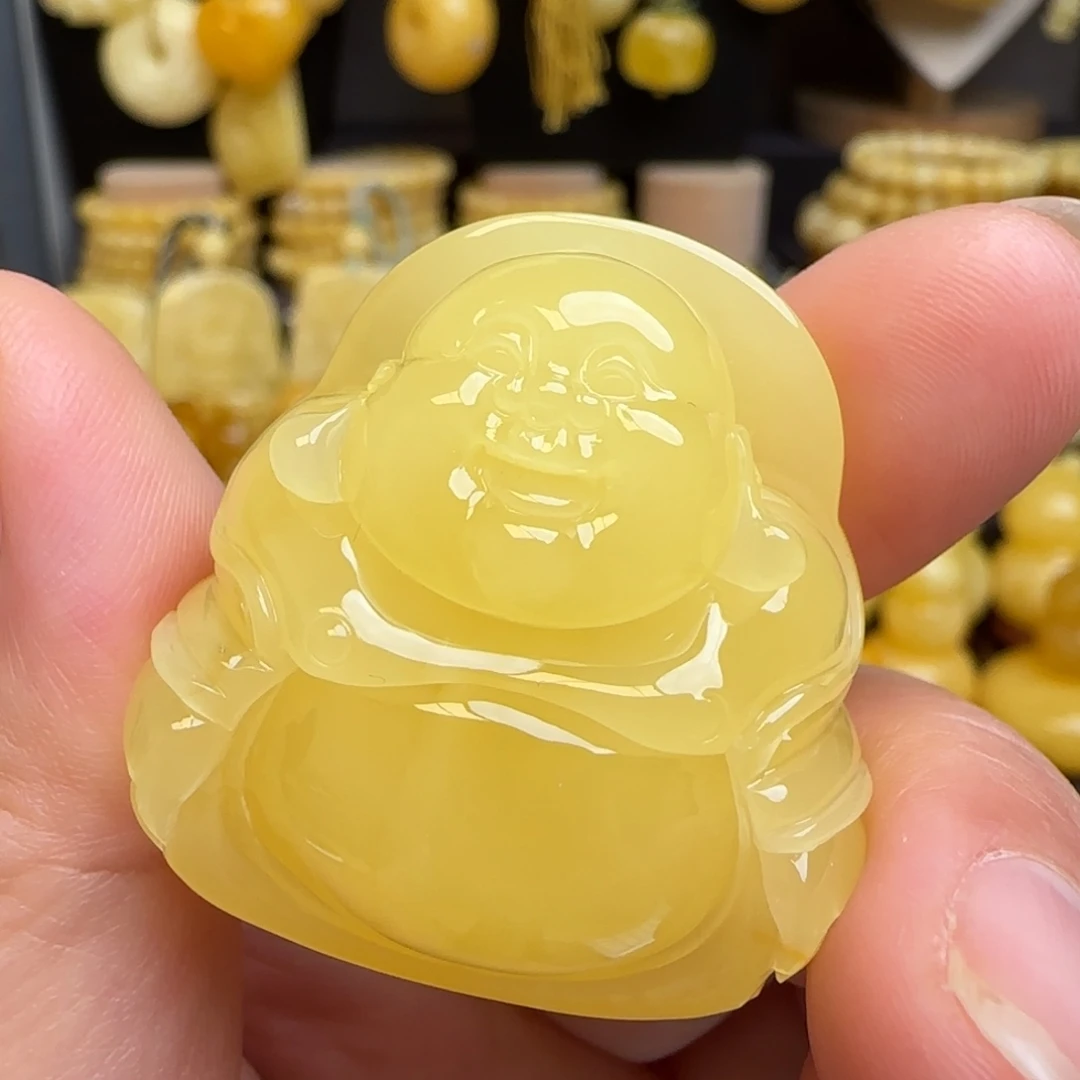 琥珀吊坠(不含链)未镶嵌天然蜜蜡弥勒佛吊坠