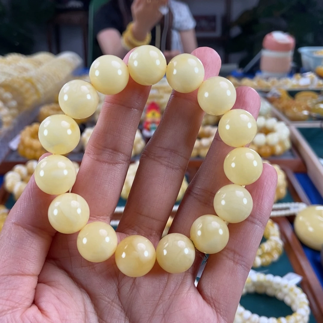 琥珀未镶嵌珠宝奇石14白花蜡圆珠23.7