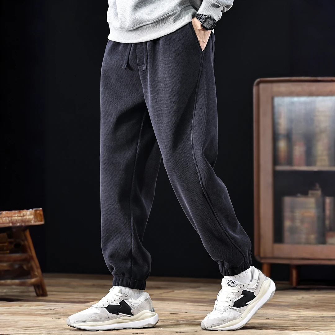 U&PURA抗皱加绒加厚运动裤男士秋冬季宽松大码休闲长裤卫裤潮牌