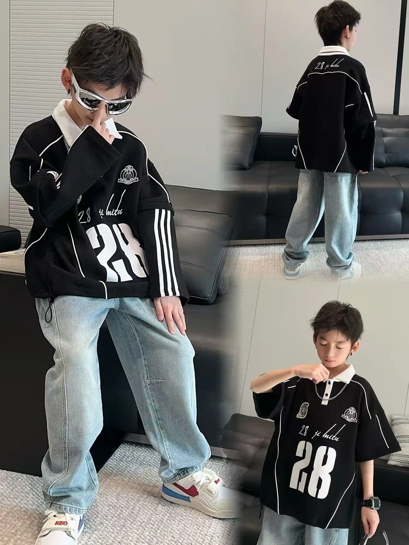 男童春季高货polo衫两穿（袖子可拆卸）中大童潮童装