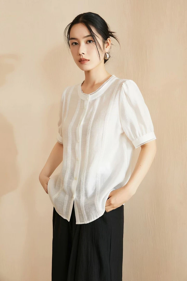 YAOLY姚领2025夏季新款简约高级白色短袖衬衫