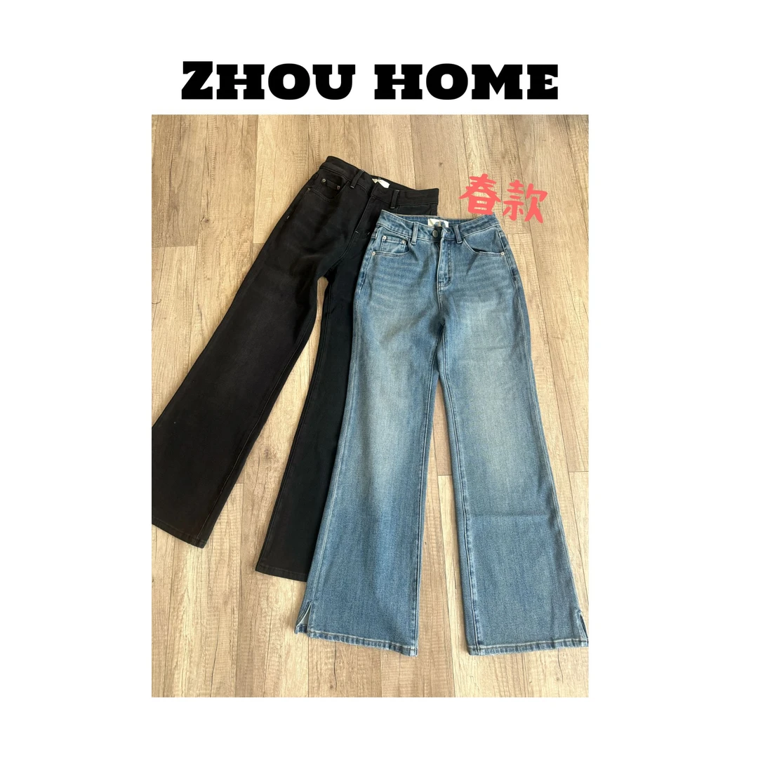 【周周服饰】欧货春款开叉微喇牛仔裤女2025新款