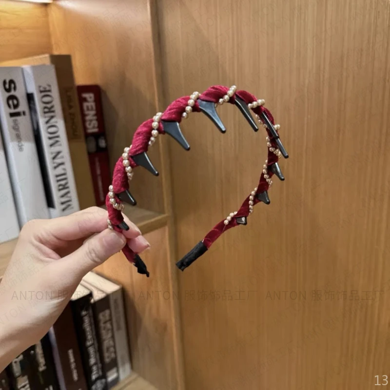 高颅顶发箍复古波浪珠女款秋冬洗脸不勒头发卡带齿防滑蓬松头饰