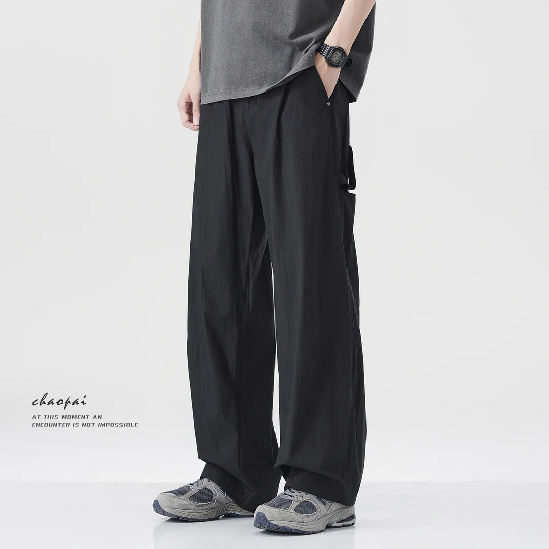 冰丝垂感休闲裤男士夏季薄款2025新款港风宽松直筒阔腿百搭长裤子