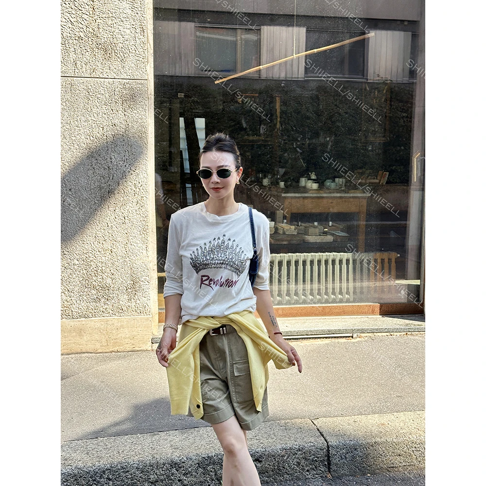 SHIIEELL【皇冠T】美式复古风棉质皇冠印花软糯阔版T恤Z0115