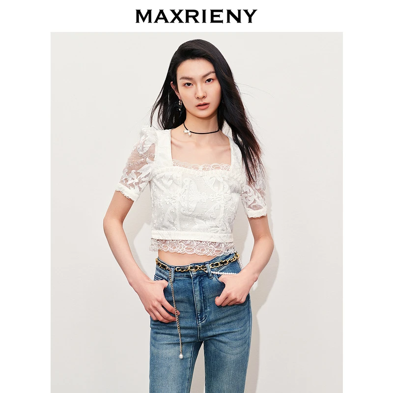 M75【赵老板专属】MAXRIENY精致宫廷风马德拉刺绣雪纺衫上