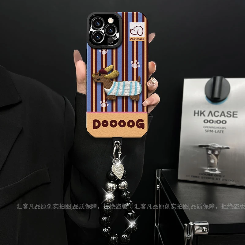 适用【苹果/oppo/华为/vivo/小米】秋冬刺绣腊肠狗创意防摔手机壳女