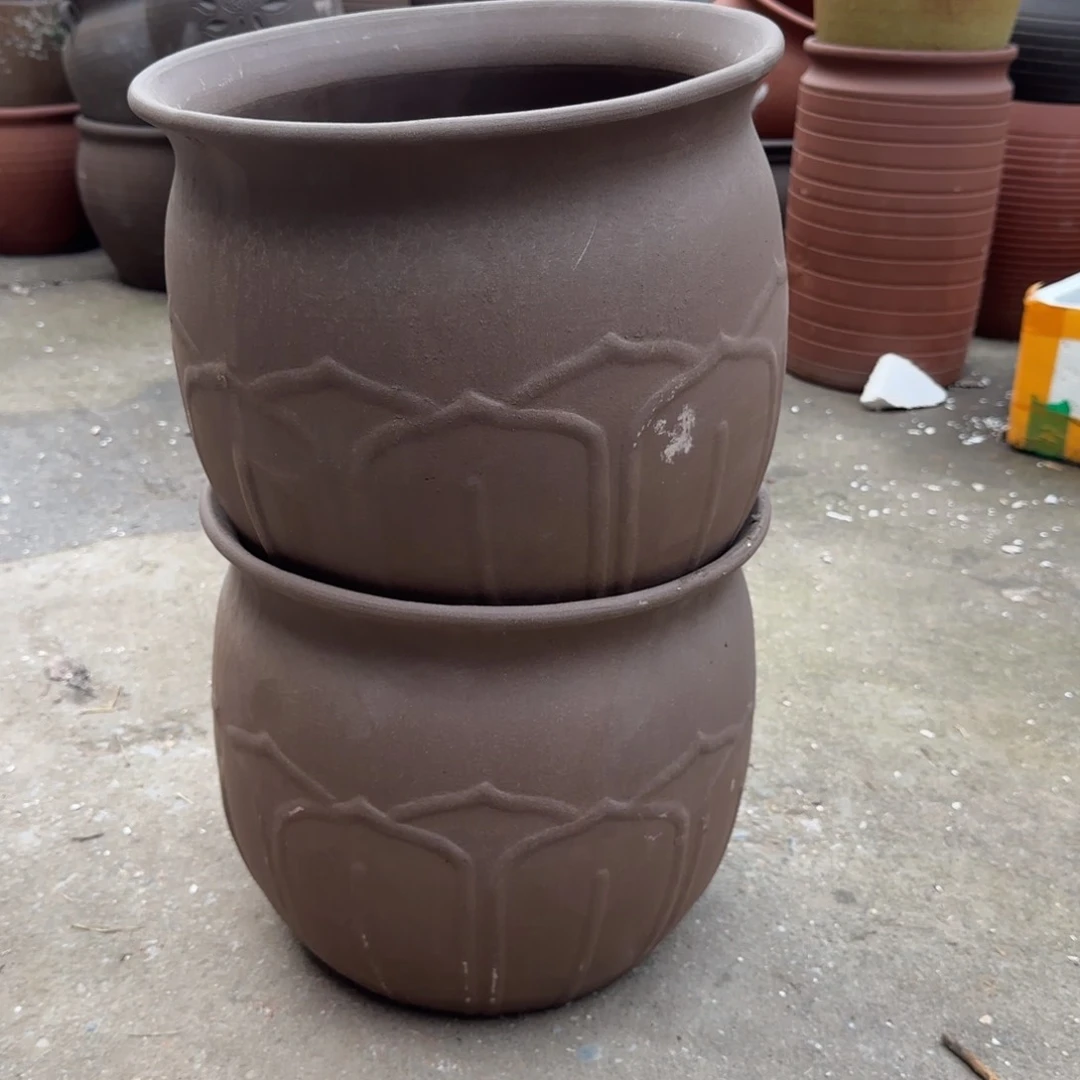 紫砂花盆口30高27宜兴紫砂瑕疵底部火裂