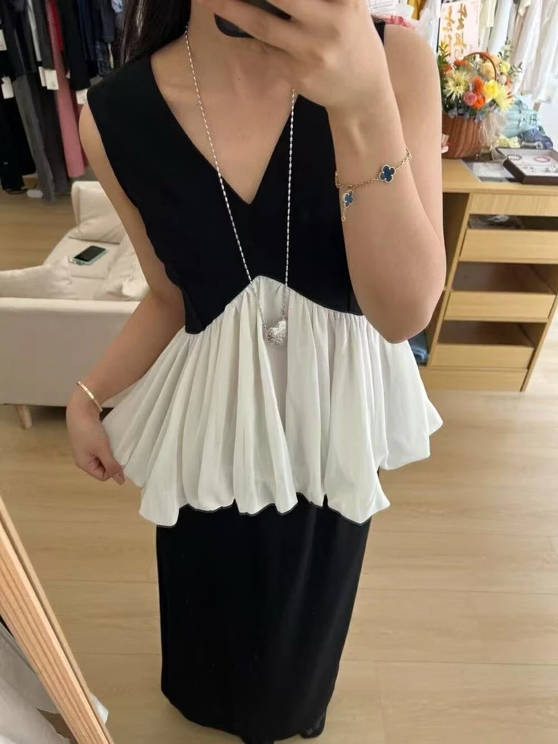 Coriander香菜 拼色V领云朵上衣套装682180