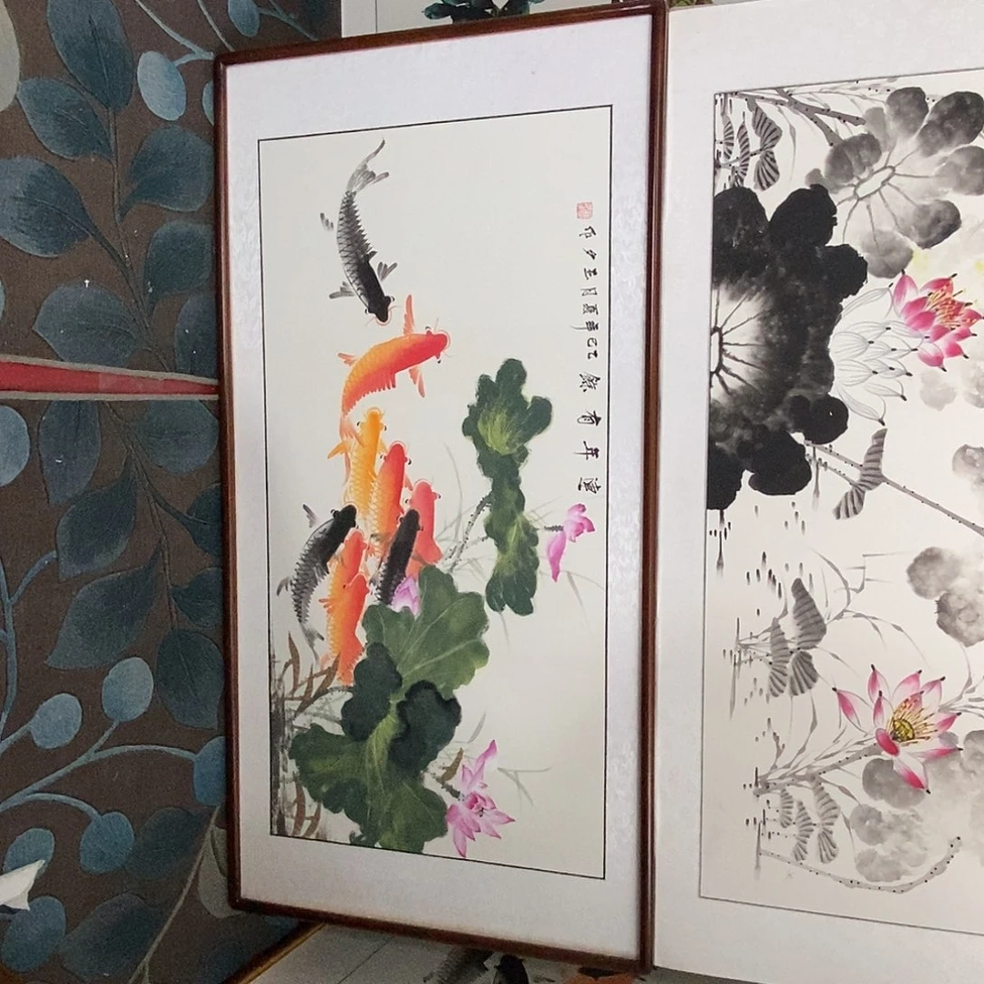 国画带框尺寸62✖️122厘米手绘