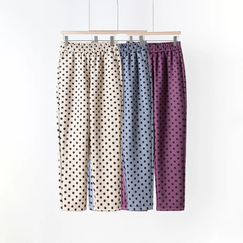 【高品质全包边】波点裤洋气碎花春夏休闲百搭韩版圆点简约气质长裤
