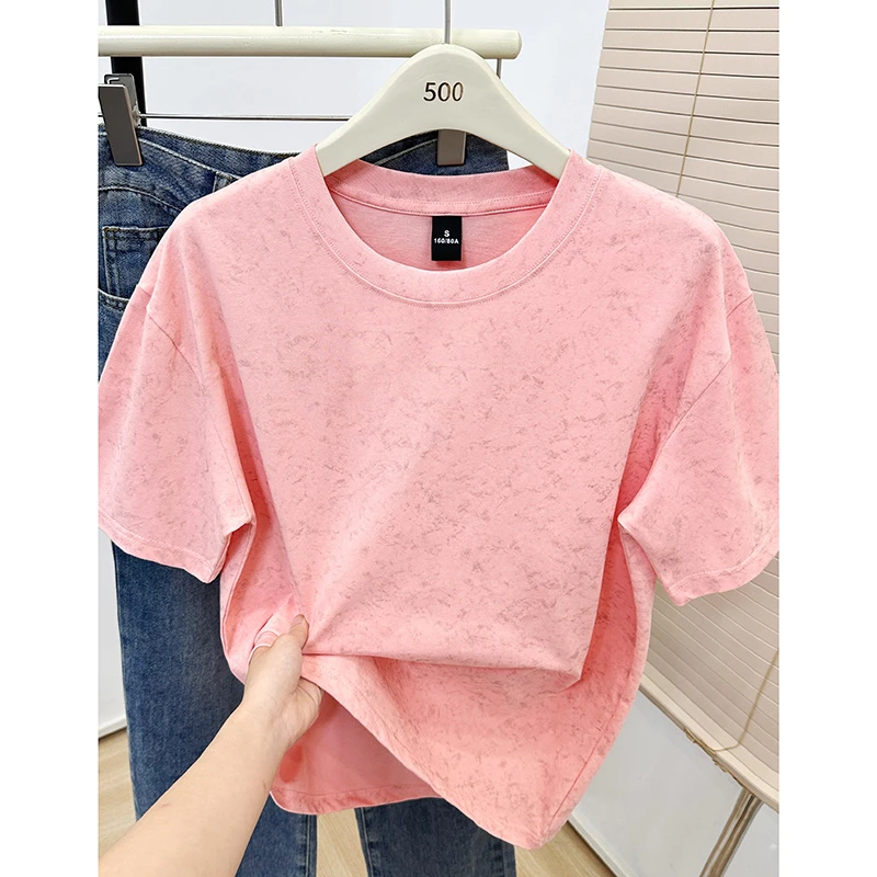 纯棉扎染短袖T恤女夏季2025年新款时尚设计感宽松大码半袖上衣潮