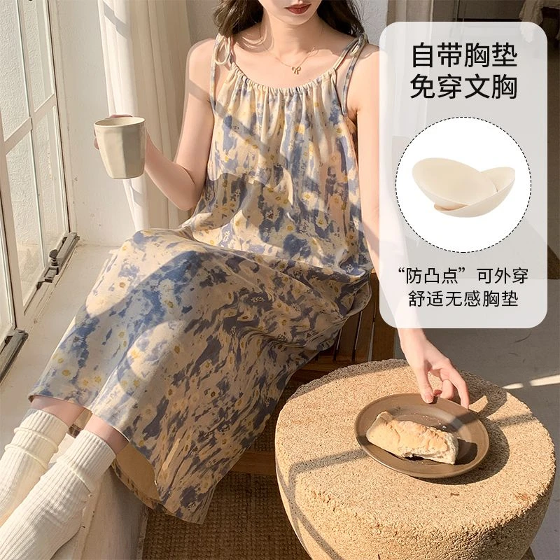 芯语婷夏季新款带胸垫吊带睡裙女甜美韩版无袖ins风可外穿家居服