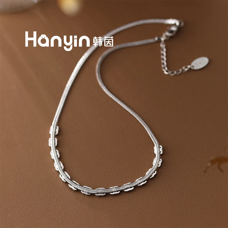 铜合金项链 44cm银色光面重工满天星立体小香风扁蛇骨项链AAA