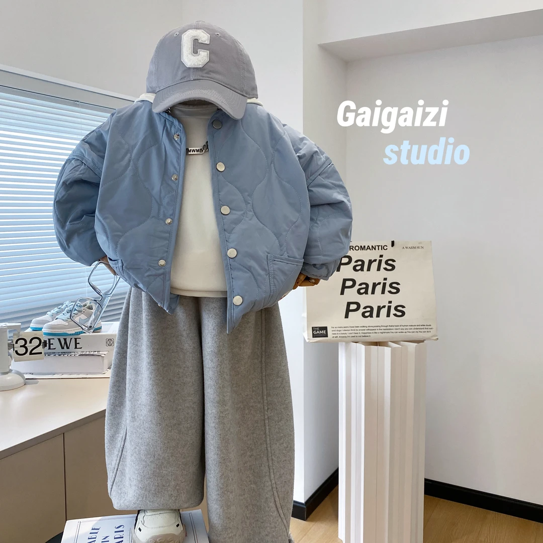 【星蓝光波】2025秋冬款儿童菱形格夹棉韩系时尚棉服保暖棉衣外套