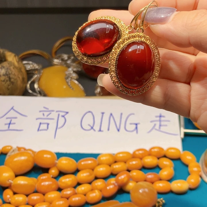 琥珀银S925镶嵌耳饰波兰设计款琥珀蜜蜡