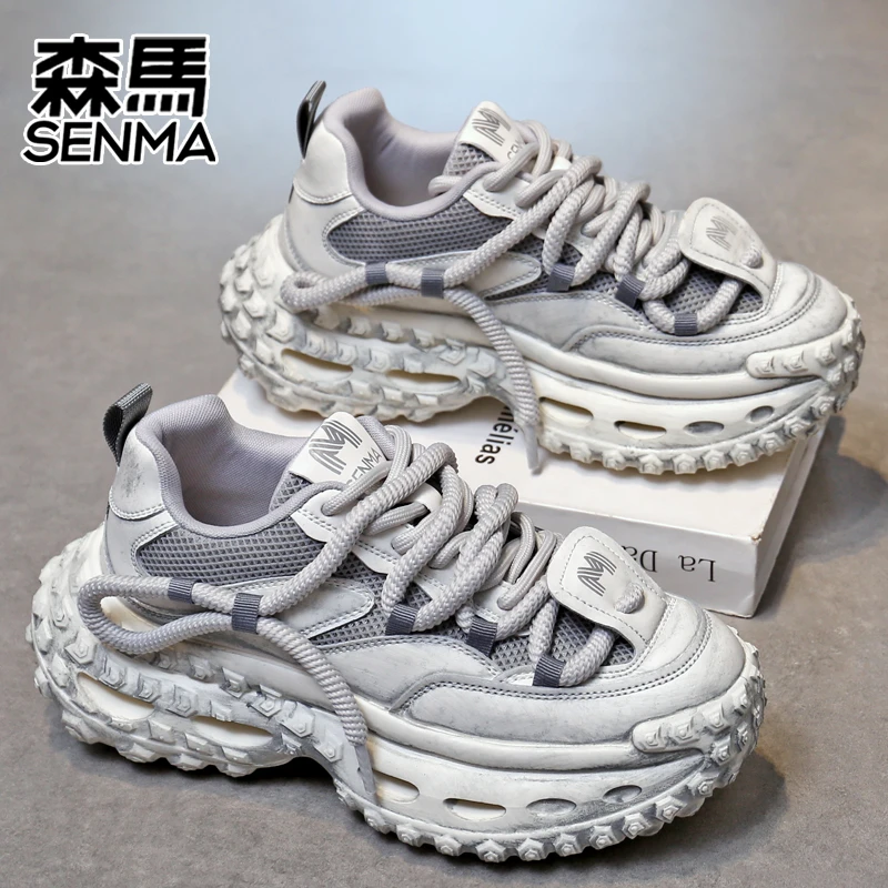 SENMA/森马春季复古夏季运动鞋增高老爹鞋圆头透气厚底网面鞋