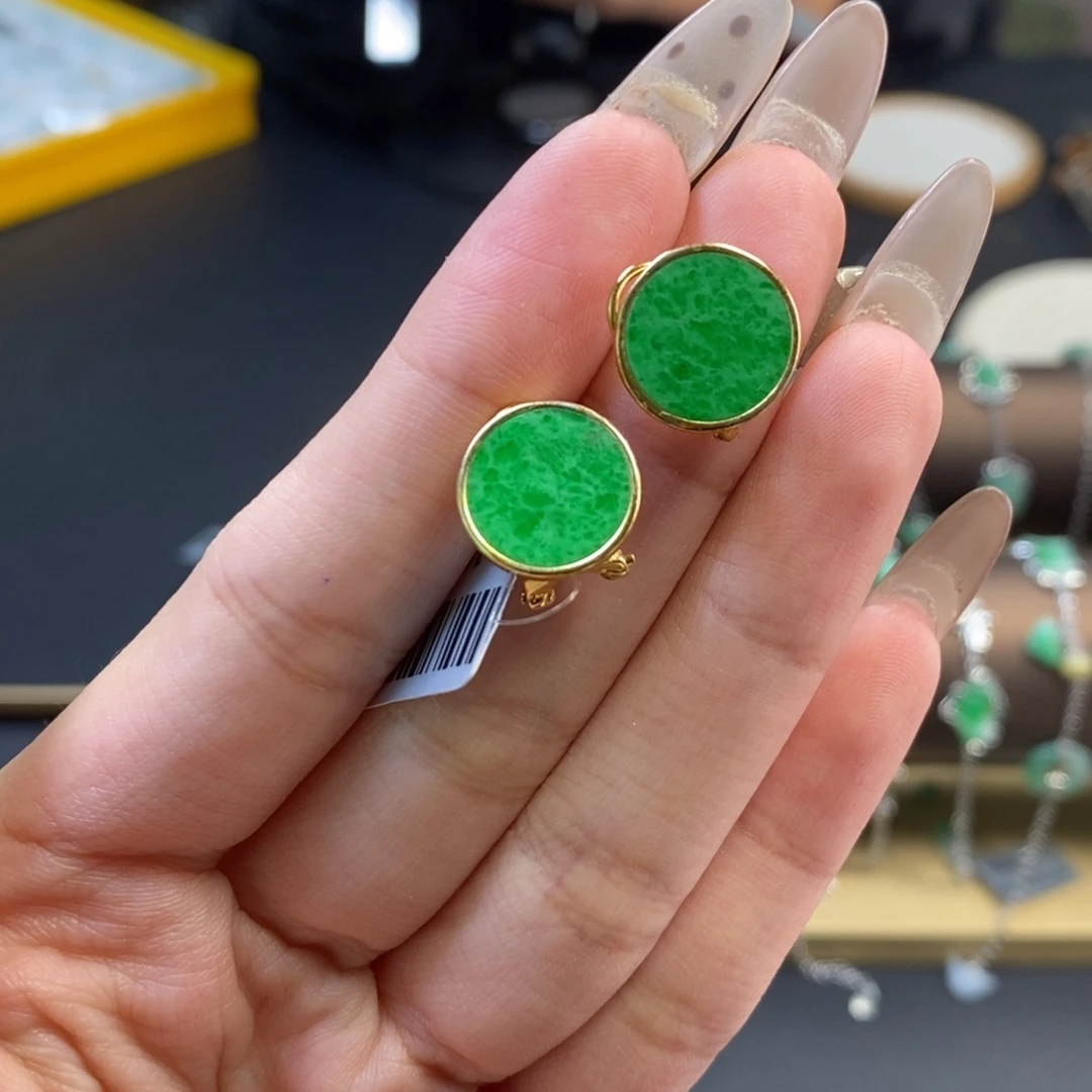 翡翠银S925镶嵌耳饰16689