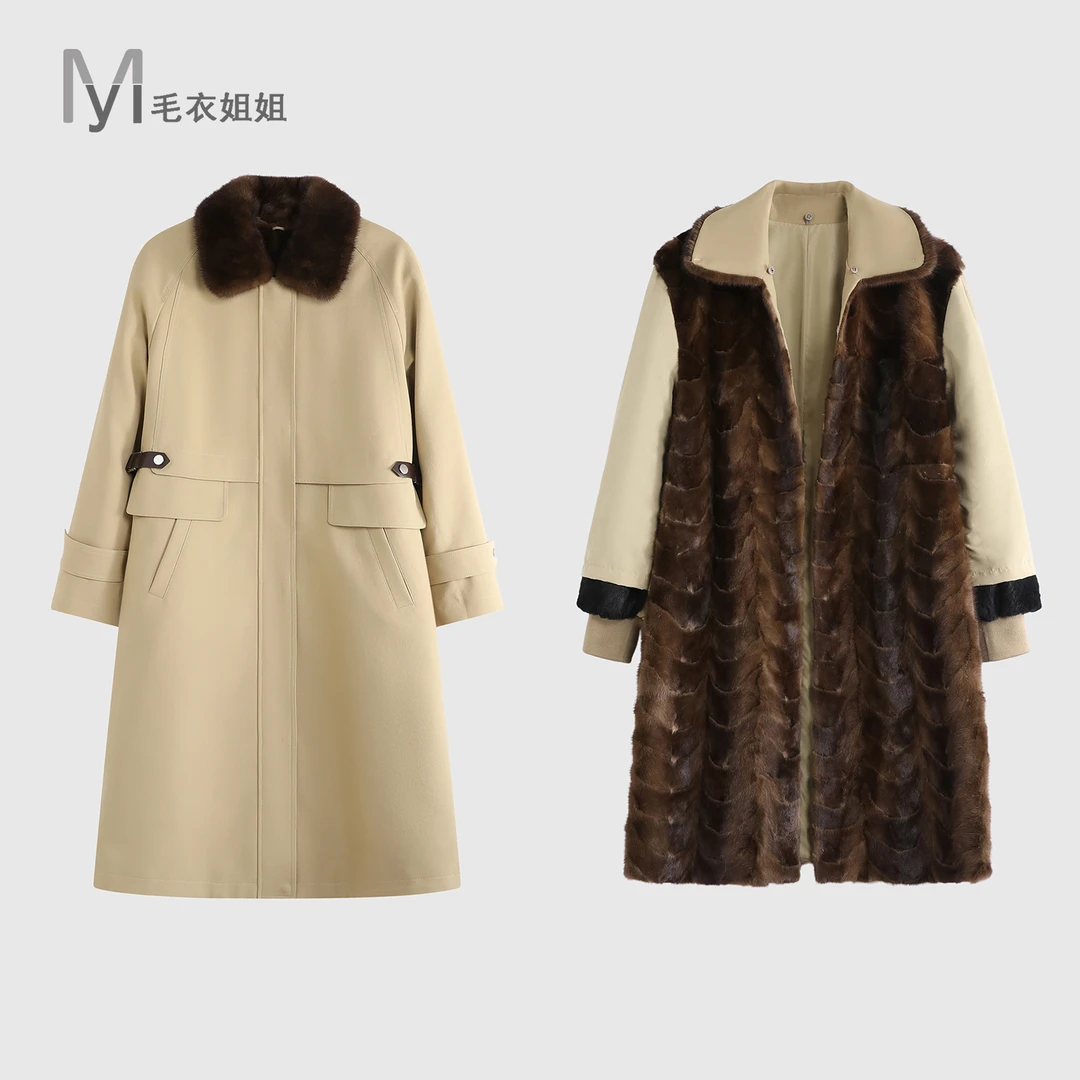 韩版抗风保暖长款可拆卸内胆派克服大衣外套女270-772