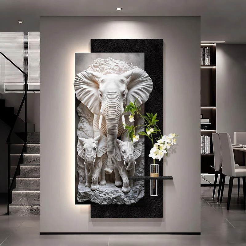 轻奢高级感玄关装饰画走廊尽头砂岩挂画现代简约正对门玄关壁画